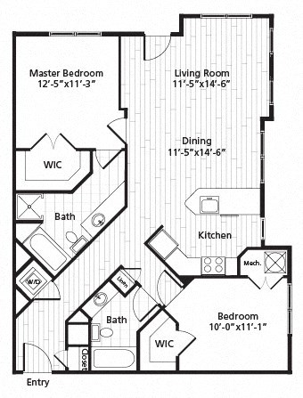 Floor plan for 2 beds, 2 baths, 1112 sqft